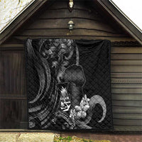 Black Hafa Adai Guam Quilt Chamorro Latte Stone Hand With Plumeria