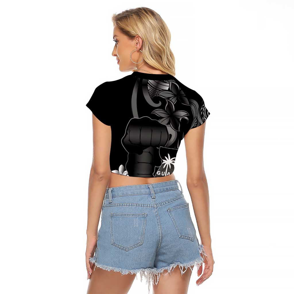 Black Hafa Adai Guam Raglan Cropped T Shirt Chamorro Latte Stone Hand With Plumeria