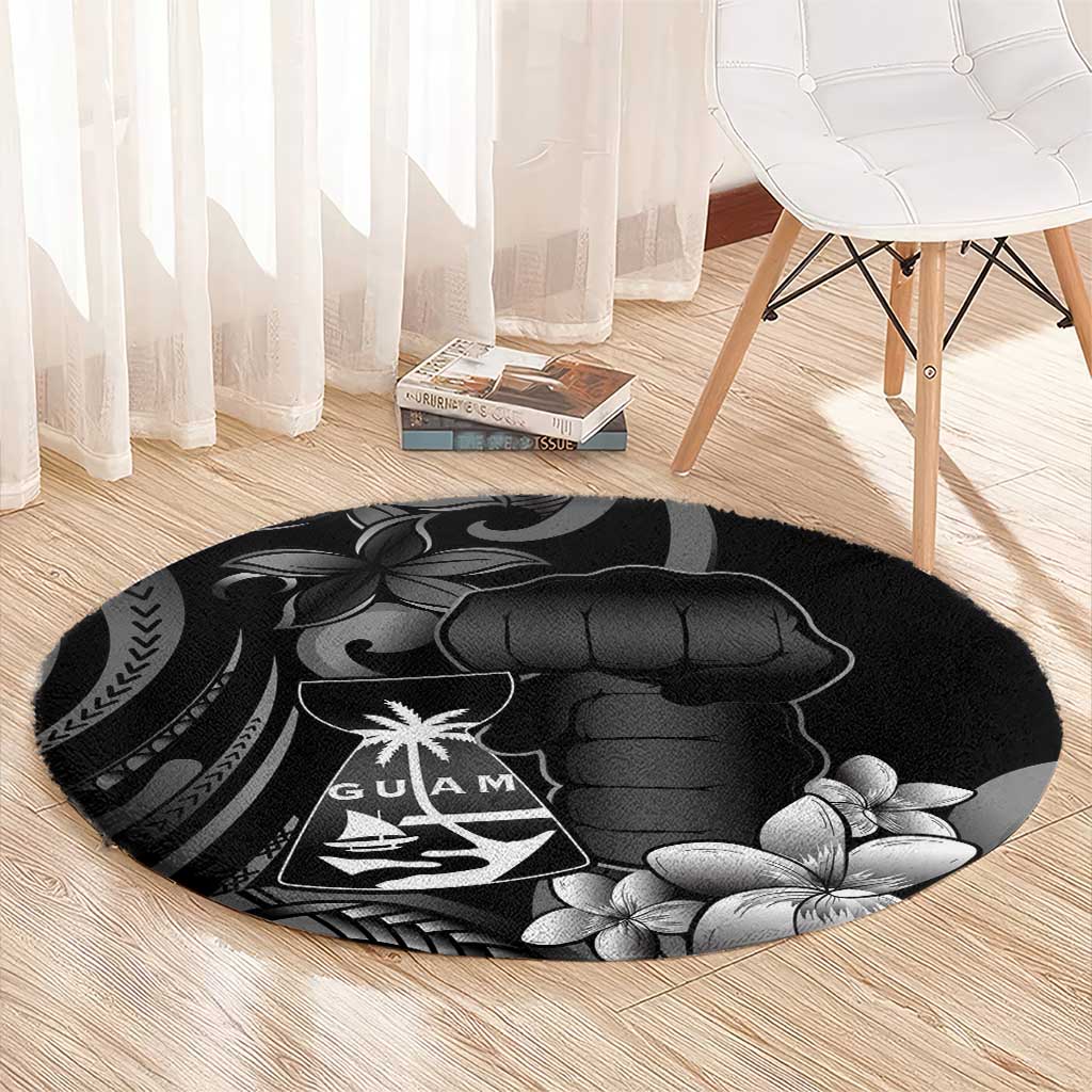 Black Hafa Adai Guam Round Carpet Chamorro Latte Stone Hand With Plumeria