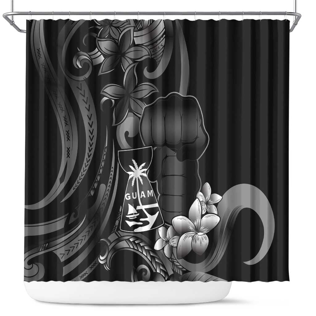 Black Hafa Adai Guam Shower Curtain Chamorro Latte Stone Hand With Plumeria