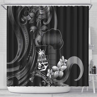 Black Hafa Adai Guam Shower Curtain Chamorro Latte Stone Hand With Plumeria