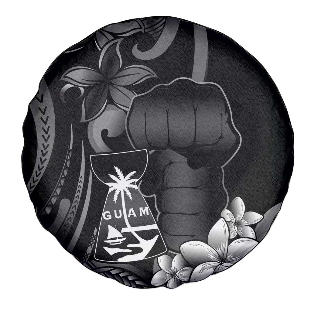 Black Hafa Adai Guam Spare Tire Cover Chamorro Latte Stone Hand With Plumeria