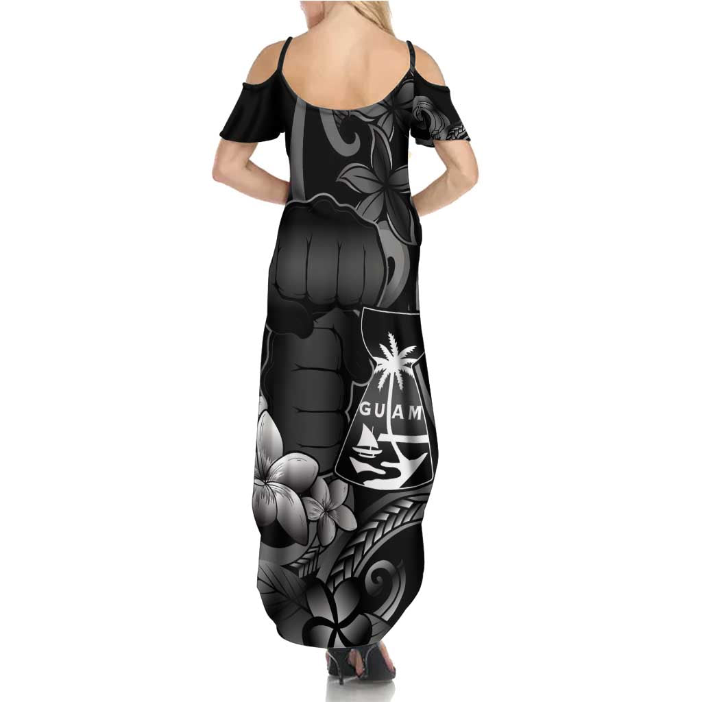 Black Hafa Adai Guam Summer Maxi Dress Chamorro Latte Stone Hand With Plumeria