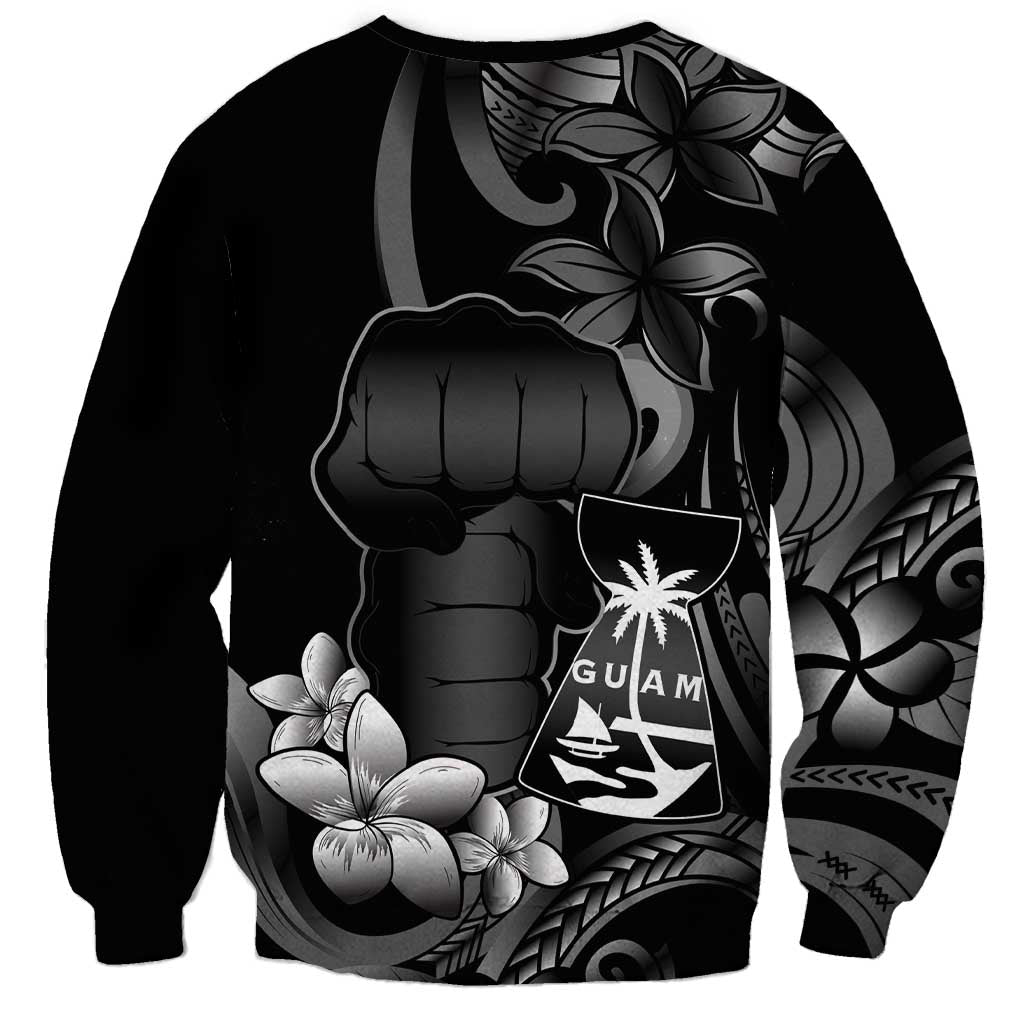 Black Hafa Adai Guam Sweatshirt Chamorro Latte Stone Hand With Plumeria