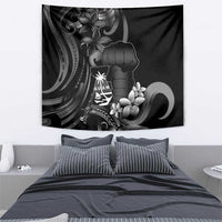 Black Hafa Adai Guam Tapestry Chamorro Latte Stone Hand With Plumeria