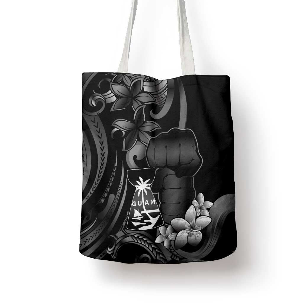 Black Hafa Adai Guam Tote Bag Chamorro Latte Stone Hand With Plumeria - Polynesian Pride