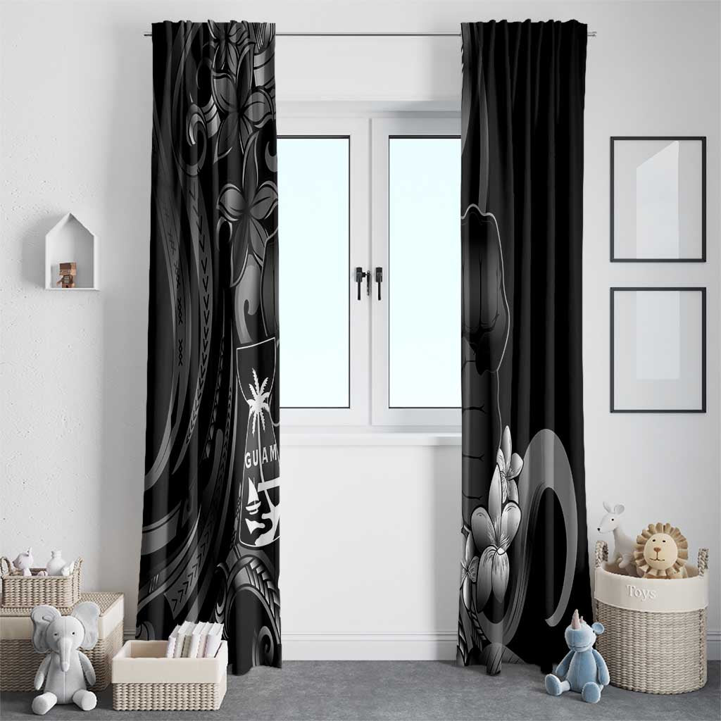 Black Hafa Adai Guam Window Curtain Chamorro Latte Stone Hand With Plumeria