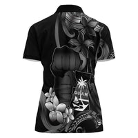 Black Hafa Adai Guam Women Polo Shirt Chamorro Latte Stone Hand With Plumeria
