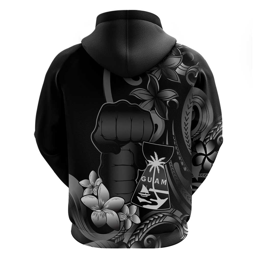 Black Hafa Adai Guam Zip Hoodie Chamorro Latte Stone Hand With Plumeria