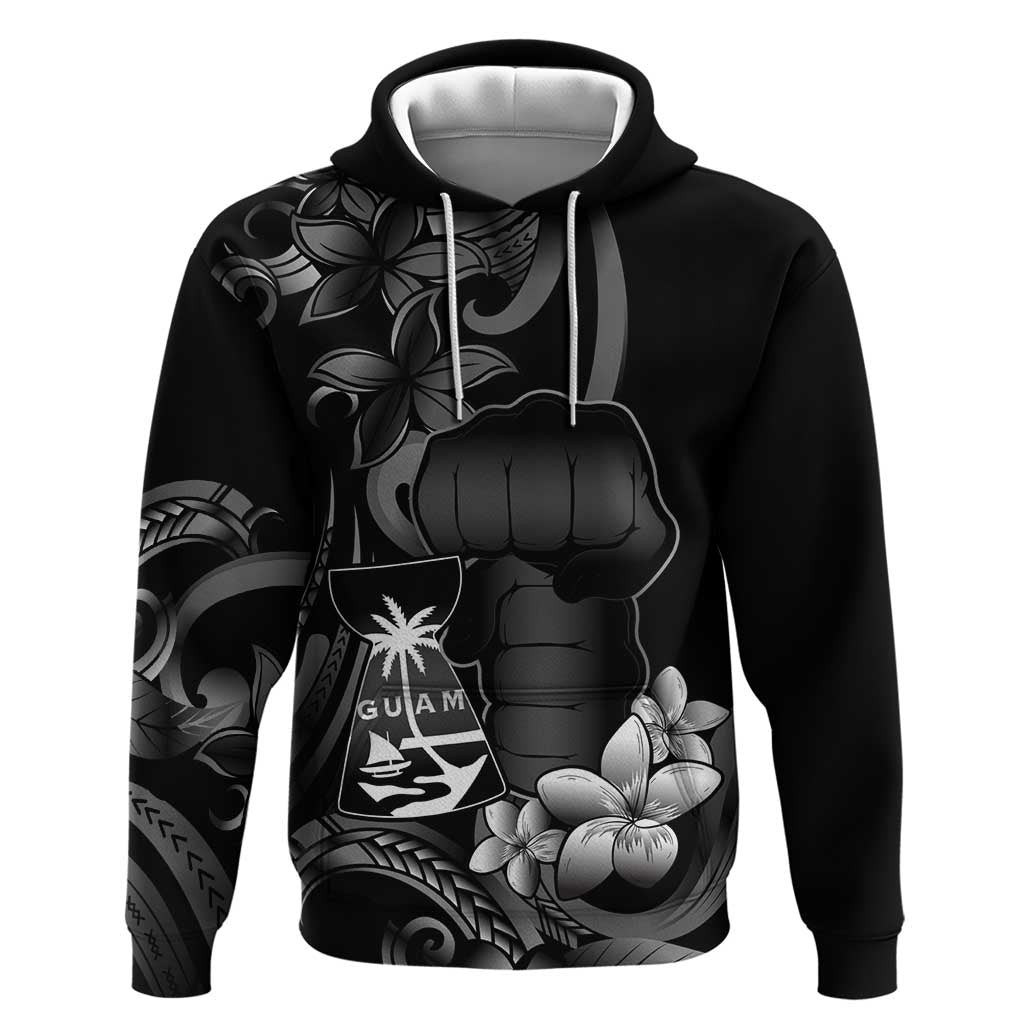 Black Hafa Adai Guam Zip Hoodie Chamorro Latte Stone Hand With Plumeria