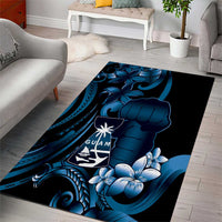 Blue Hafa Adai Guam Area Rug Chamorro Latte Stone Hand With Plumeria