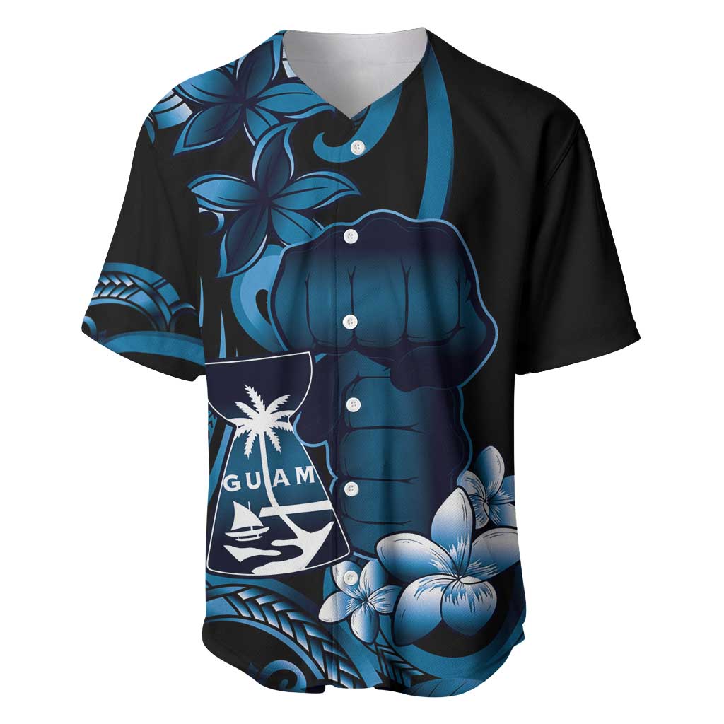 Blue Hafa Adai Guam Baseball Jersey Chamorro Latte Stone Hand With Plumeria