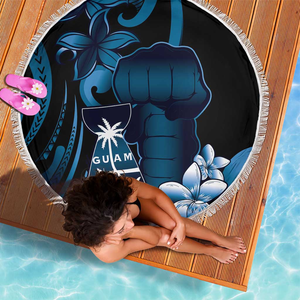 Blue Hafa Adai Guam Beach Blanket Chamorro Latte Stone Hand With Plumeria