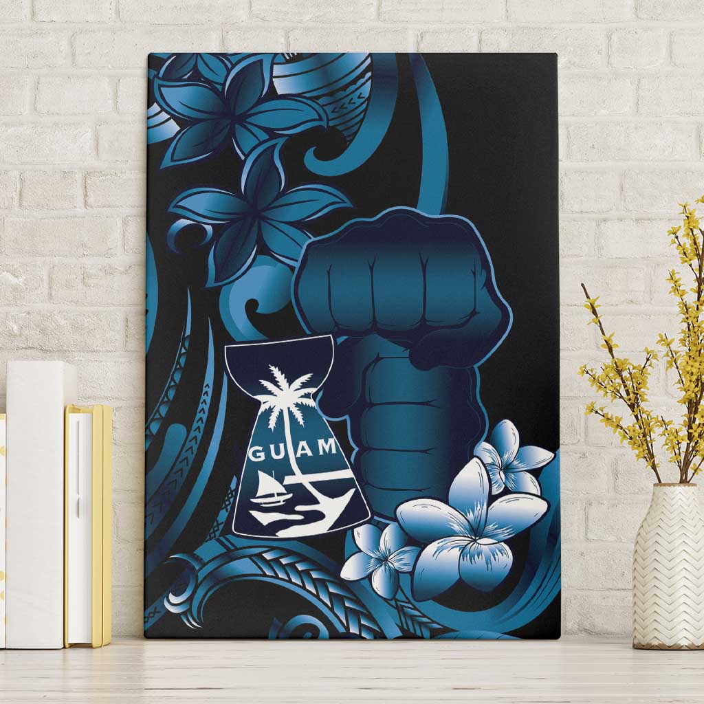 Blue Hafa Adai Guam Canvas Wall Art Chamorro Latte Stone Hand With Plumeria
