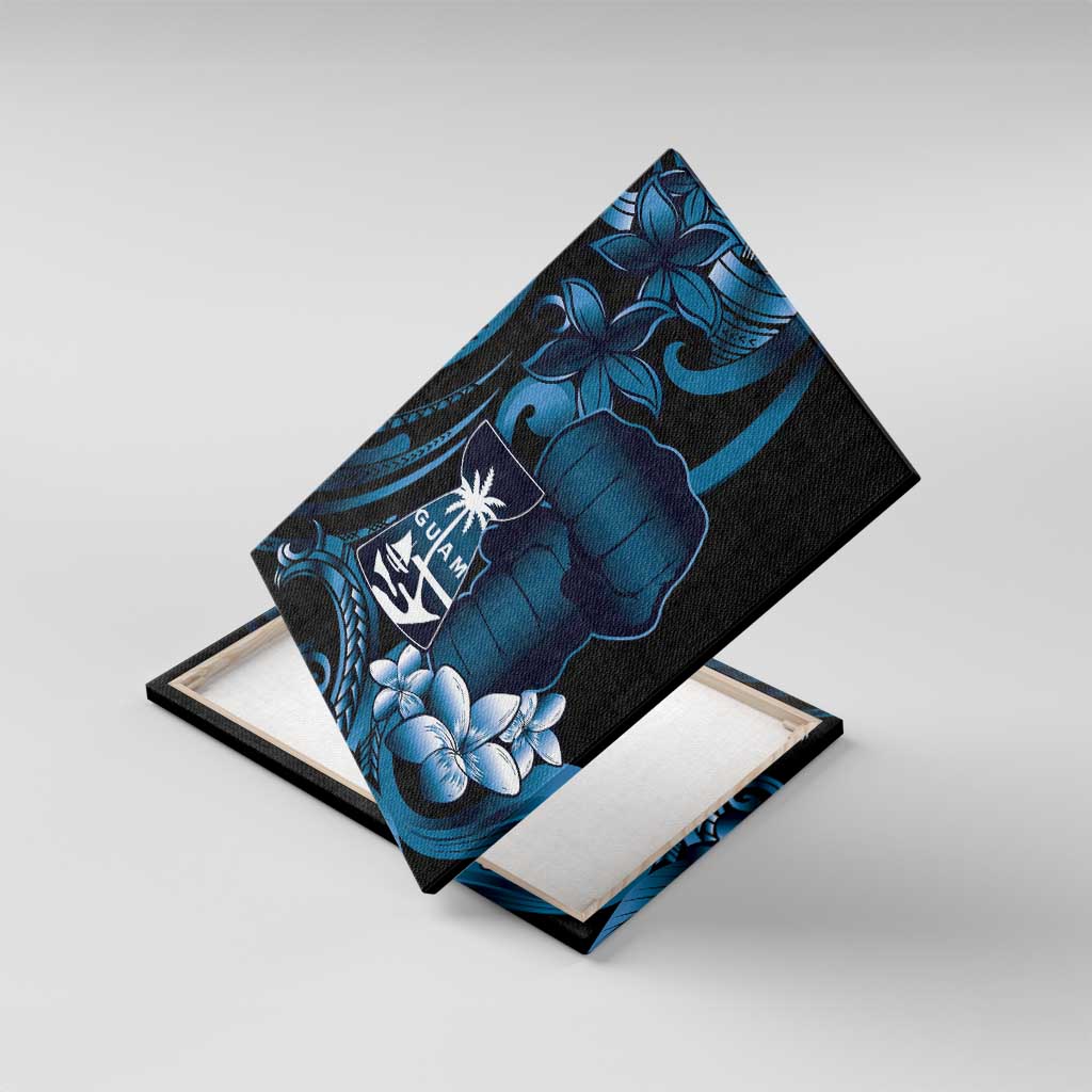 Blue Hafa Adai Guam Canvas Wall Art Chamorro Latte Stone Hand With Plumeria