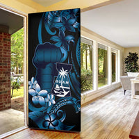 Blue Hafa Adai Guam Door Cover Chamorro Latte Stone Hand With Plumeria - Polynesian Pride