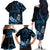 Blue Hafa Adai Guam Family Matching Off The Shoulder Long Sleeve Dress and Hawaiian Shirt Chamorro Latte Stone Hand With Plumeria