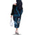 Blue Hafa Adai Guam Family Matching Off The Shoulder Long Sleeve Dress and Hawaiian Shirt Chamorro Latte Stone Hand With Plumeria