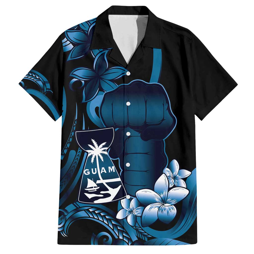 Blue Hafa Adai Guam Family Matching Off Shoulder Maxi Dress and Hawaiian Shirt Chamorro Latte Stone Hand With Plumeria