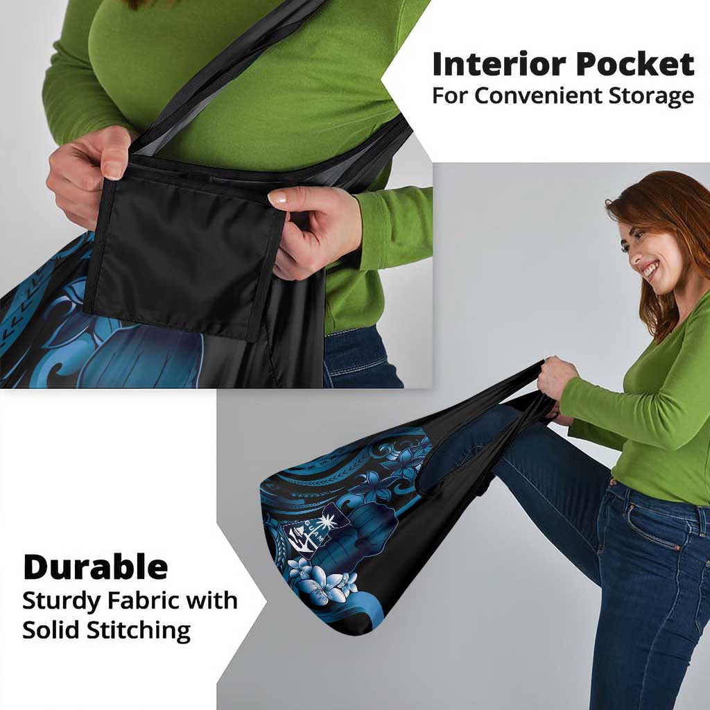 Blue Hafa Adai Guam Grocery Bag Chamorro Latte Stone Hand With Plumeria