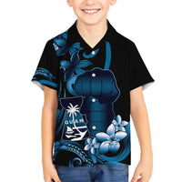 Blue Hafa Adai Guam Hawaiian Shirt Chamorro Latte Stone Hand With Plumeria