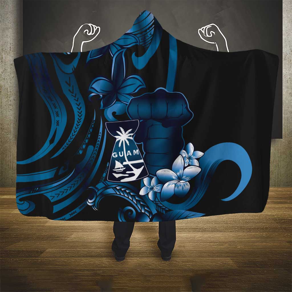 Blue Hafa Adai Guam Hooded Blanket Chamorro Latte Stone Hand With Plumeria