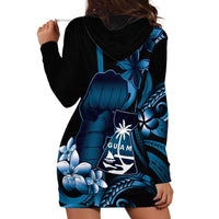 Blue Hafa Adai Guam Hoodie Dress Chamorro Latte Stone Hand With Plumeria