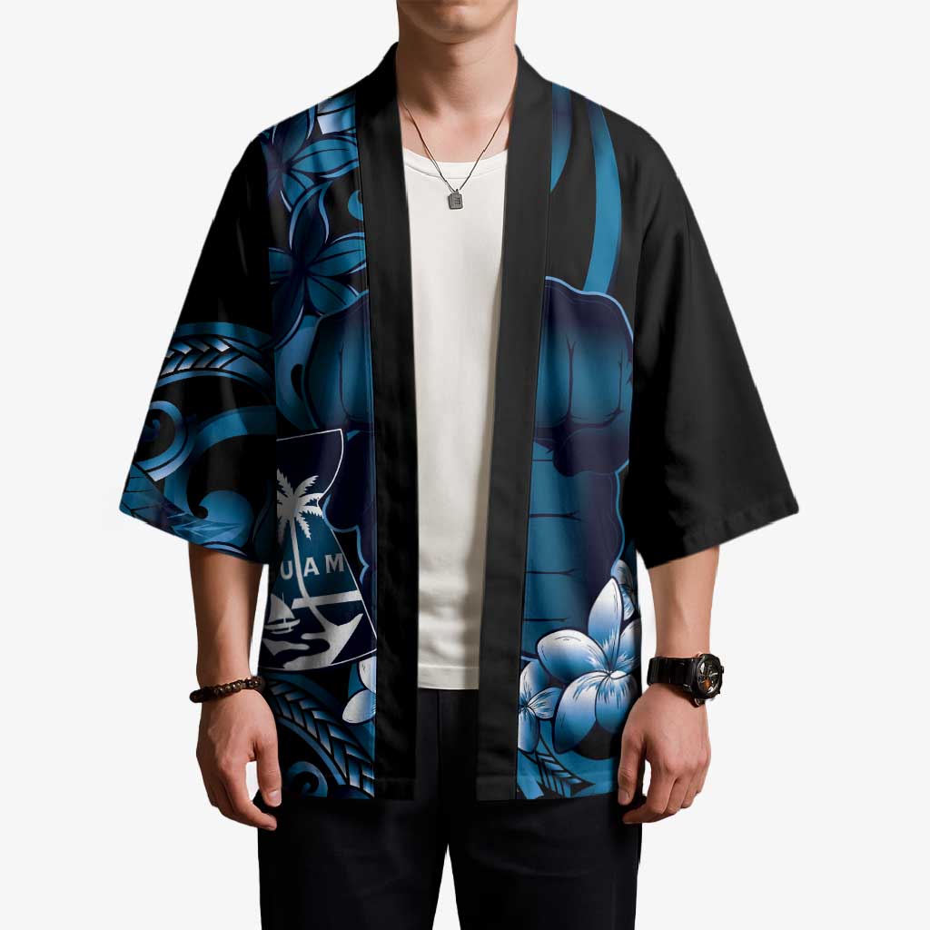 Blue Hafa Adai Guam Kimono Chamorro Latte Stone Hand With Plumeria - Polynesian Pride