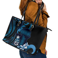 Blue Hafa Adai Guam Leather Tote Bag Chamorro Latte Stone Hand With Plumeria