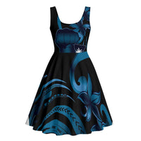 Blue Hafa Adai Guam Midi Dress Chamorro Latte Stone Hand With Plumeria - Polynesian Pride