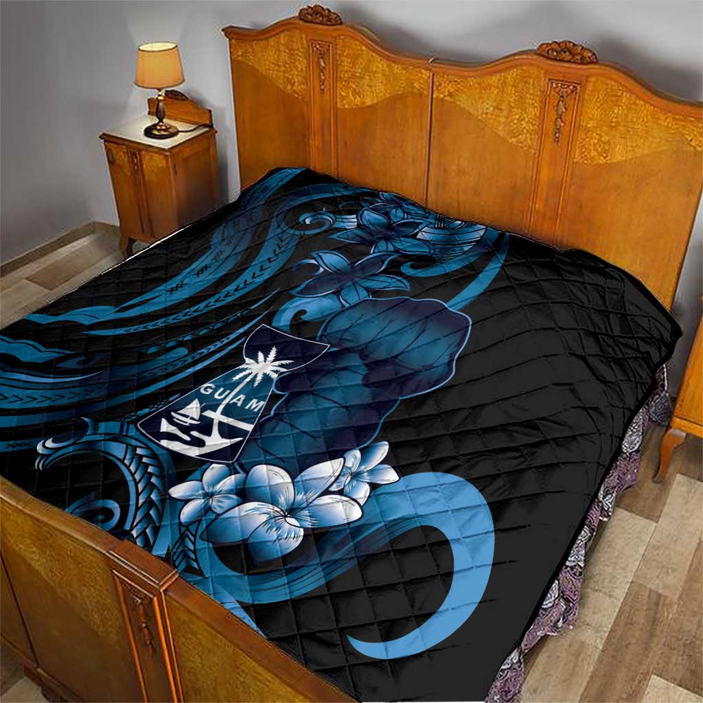 Blue Hafa Adai Guam Quilt Chamorro Latte Stone Hand With Plumeria