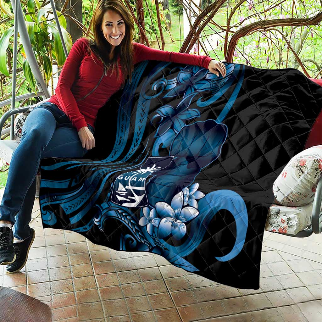 Blue Hafa Adai Guam Quilt Chamorro Latte Stone Hand With Plumeria