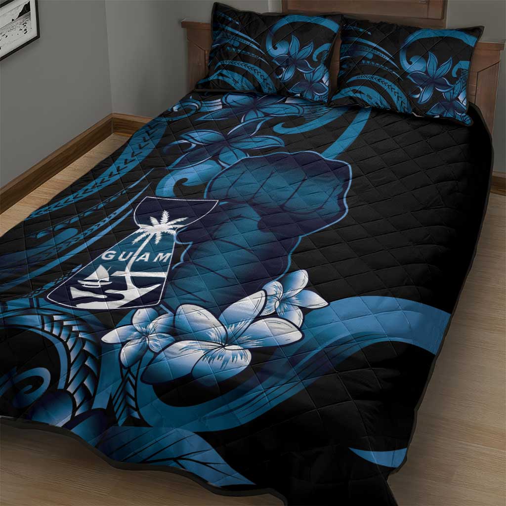 Blue Hafa Adai Guam Quilt Bed Set Chamorro Latte Stone Hand With Plumeria