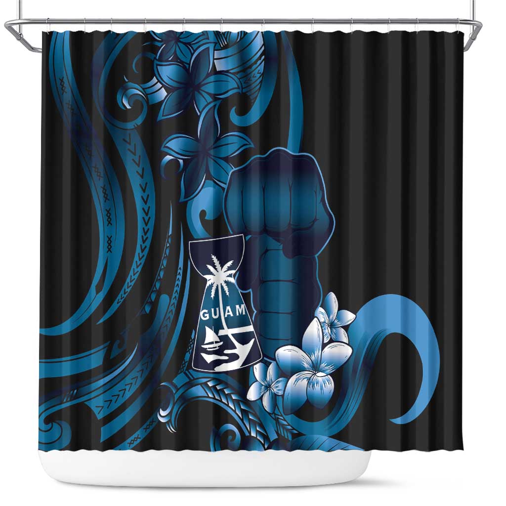 Blue Hafa Adai Guam Shower Curtain Chamorro Latte Stone Hand With Plumeria