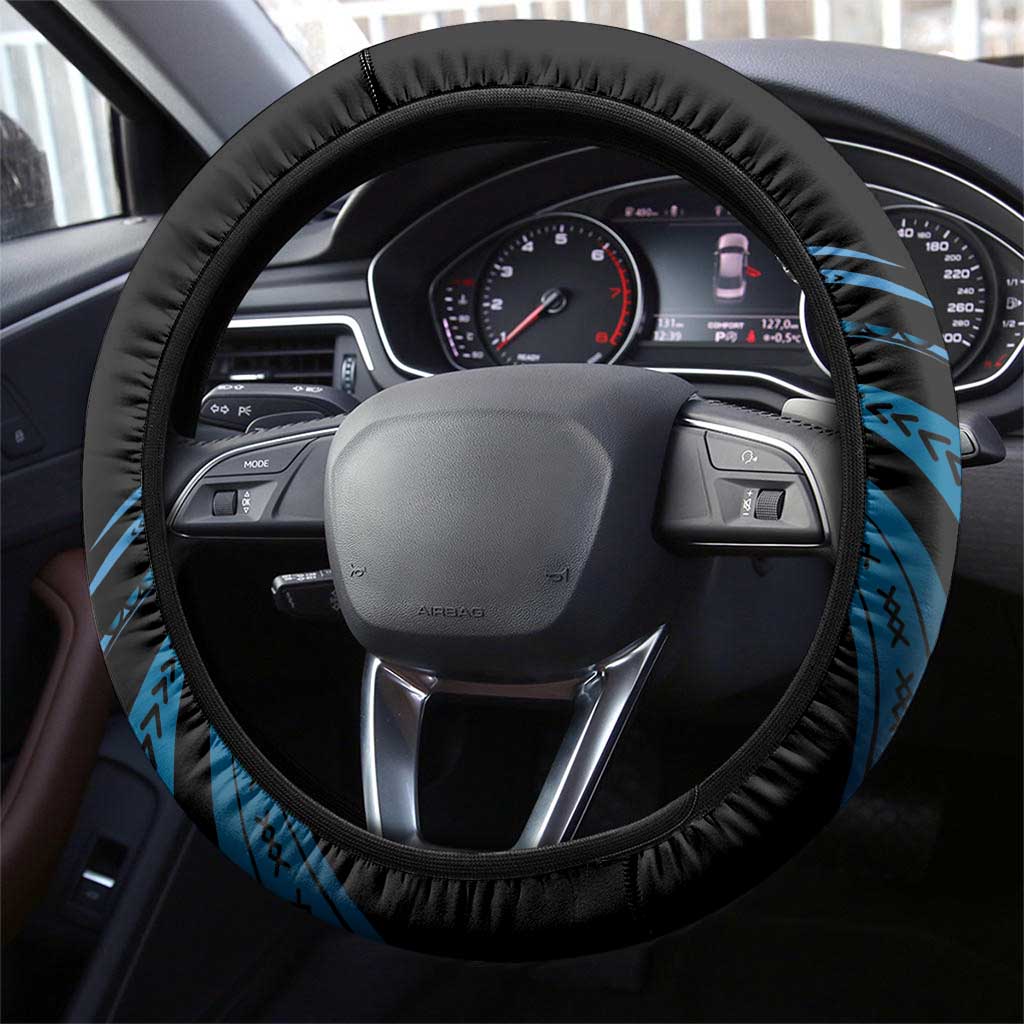 Blue Hafa Adai Guam Steering Wheel Cover Chamorro Latte Stone Hand With Plumeria