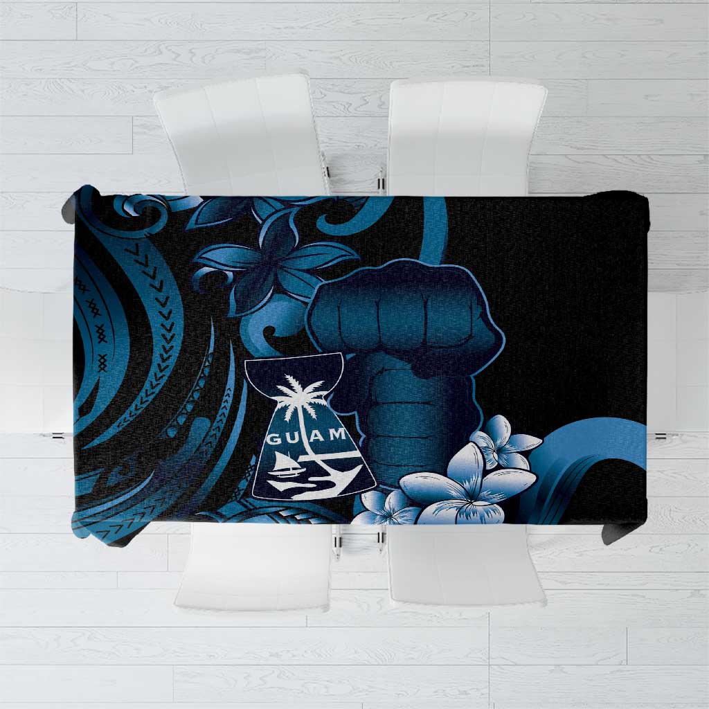 Blue Hafa Adai Guam Tablecloth Chamorro Latte Stone Hand With Plumeria