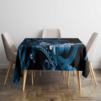 Blue Hafa Adai Guam Tablecloth Chamorro Latte Stone Hand With Plumeria