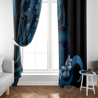Blue Hafa Adai Guam Window Curtain Chamorro Latte Stone Hand With Plumeria