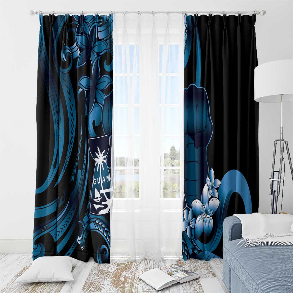Blue Hafa Adai Guam Window Curtain Chamorro Latte Stone Hand With Plumeria