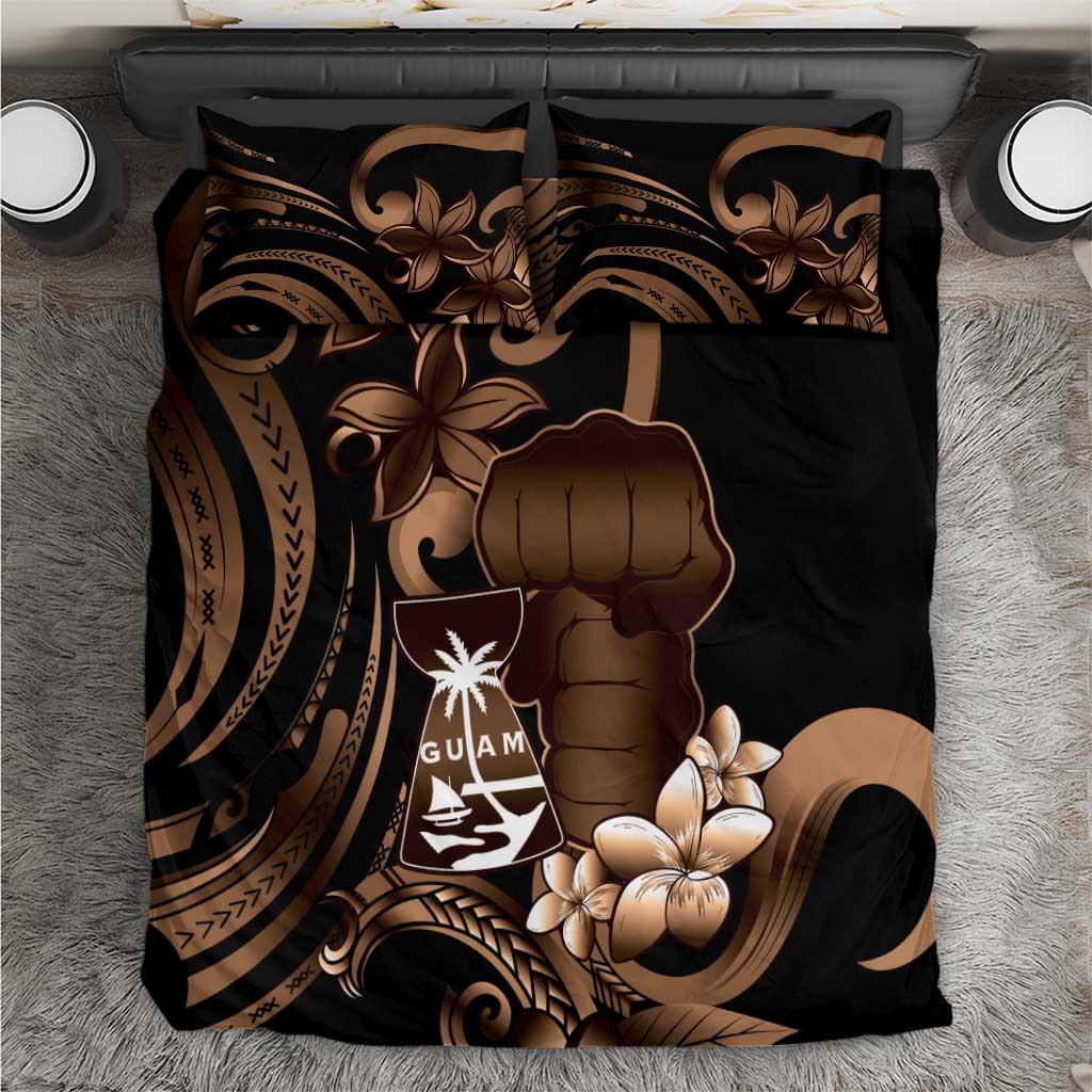 Brown Hafa Adai Guam Bedding Set Chamorro Latte Stone Hand With Plumeria