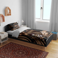 Brown Hafa Adai Guam Bedding Set Chamorro Latte Stone Hand With Plumeria