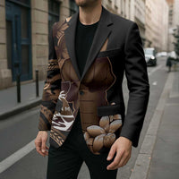 Brown Hafa Adai Guam Blazer Chamorro Latte Stone Hand With Plumeria - Polynesian Pride