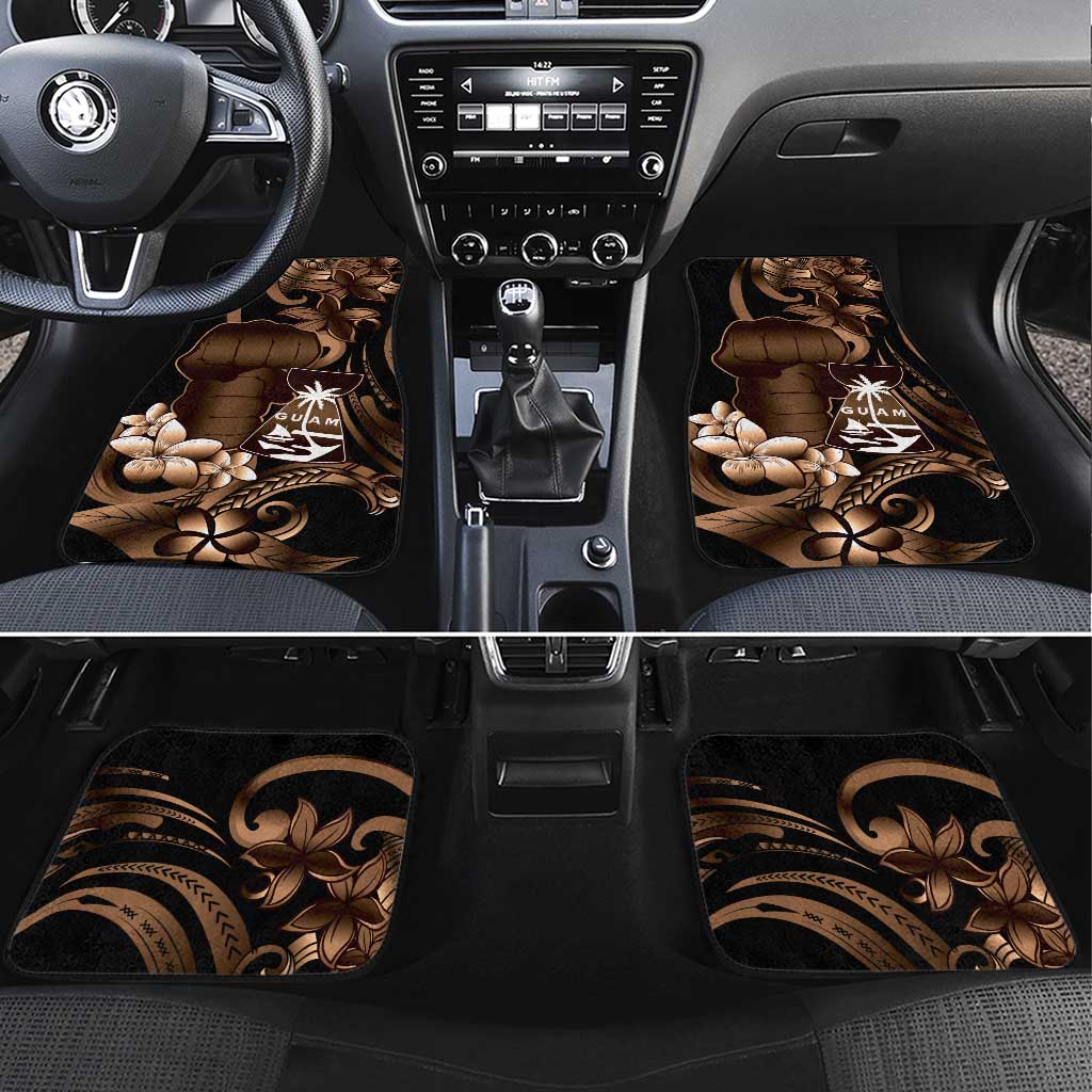 Brown Hafa Adai Guam Car Mats Chamorro Latte Stone Hand With Plumeria