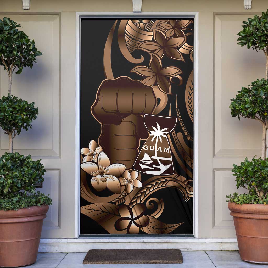 Brown Hafa Adai Guam Door Cover Chamorro Latte Stone Hand With Plumeria - Polynesian Pride