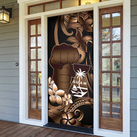 Brown Hafa Adai Guam Door Cover Chamorro Latte Stone Hand With Plumeria - Polynesian Pride