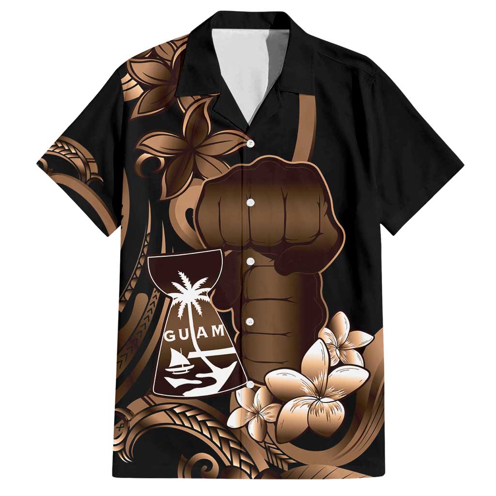 Brown Hafa Adai Guam Family Matching Summer Maxi Dress and Hawaiian Shirt Chamorro Latte Stone Hand With Plumeria