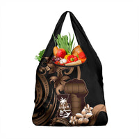 Brown Hafa Adai Guam Grocery Bag Chamorro Latte Stone Hand With Plumeria