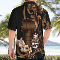 Brown Hafa Adai Guam Hawaiian Shirt Chamorro Latte Stone Hand With Plumeria