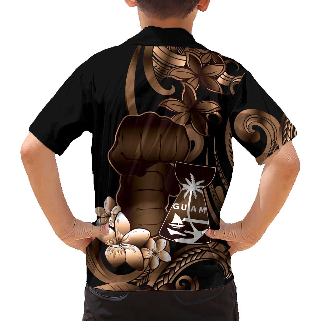 Brown Hafa Adai Guam Hawaiian Shirt Chamorro Latte Stone Hand With Plumeria
