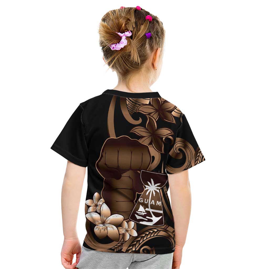 Brown Hafa Adai Guam Kid T Shirt Chamorro Latte Stone Hand With Plumeria